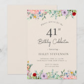Invitation Fleur sauvage Rustique Bohème 41e Anniversaire Sim (Devant / Derrière)