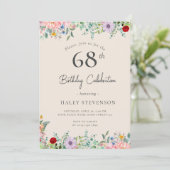 Invitation Fleur Sauvage Rustique Bohème 68e Anniversaire Sim (Debout devant)