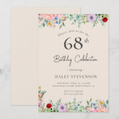 Invitation Fleur Sauvage Rustique Bohème 68e Anniversaire Sim (Devant / Derrière)