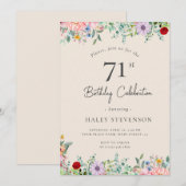 Invitation Fleur Sauvage Rustique Bohème 71e Anniversaire Sim (Devant / Derrière)