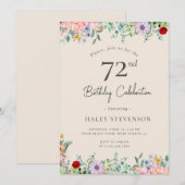 Invitation Fleur Sauvage Rustique Bohème 72e Anniversaire Sim (Devant / Derrière)