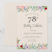 Invitation Fleur sauvage Rustique Bohème 78e Anniversaire Sim (Devant / Derrière)