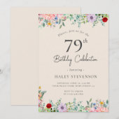 Invitation Fleur sauvage Rustique Bohème 79e Anniversaire Sim (Devant / Derrière)