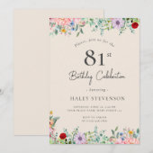 Invitation Fleur Sauvage Rustique Bohème 81e Anniversaire Sim (Devant / Derrière)