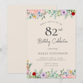 Invitation Fleur sauvage Rustique Bohème 82e anniversaire Sim (Devant / Derrière)