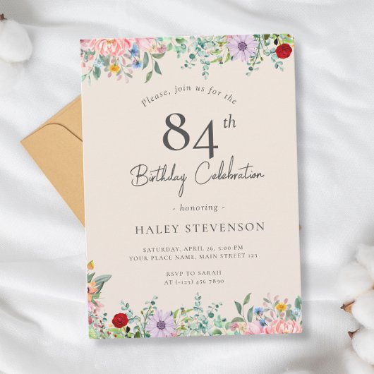 Invitation Fleur Sauvage Rustique Bohème 84e Anniversaire Sim