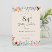 Invitation Fleur Sauvage Rustique Bohème 84e Anniversaire Sim (Debout devant)
