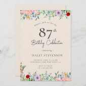 Invitation Fleur Sauvage Rustique Bohème 87e Anniversaire Sim (Devant / Derrière)