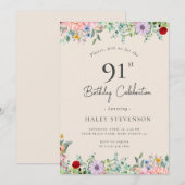 Invitation Fleur sauvage Rustique Bohème 91e Anniversaire Sim (Devant / Derrière)