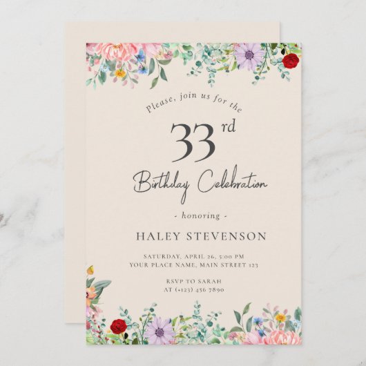 Invitation Fleur sauvage Rustique Boho 33e anniversaire Simpl (Devant / Derrière)