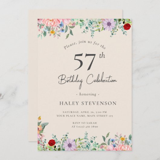Invitation Fleur sauvage Rustique Boho 57e anniversaire Simpl (Devant / Derrière)