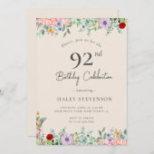 Invitation Fleur sauvage Rustique Boho 92e anniversaire Simpl (Devant / Derrière)
