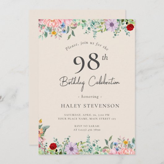 Invitation Fleur sauvage Rustique Boho 97e anniversaire Simpl (Devant / Derrière)