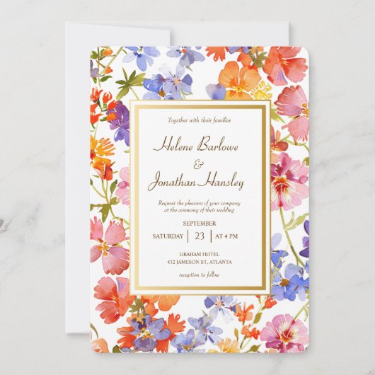 Invitation Fleur sauvage Rustique Boho Floral Élégant Mariage (Devant)