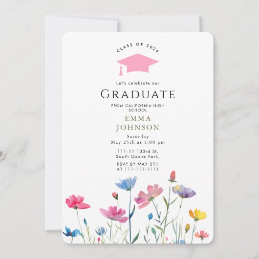 Invitation Fleur sauvage rustique Boho Graduation Party (Devant)