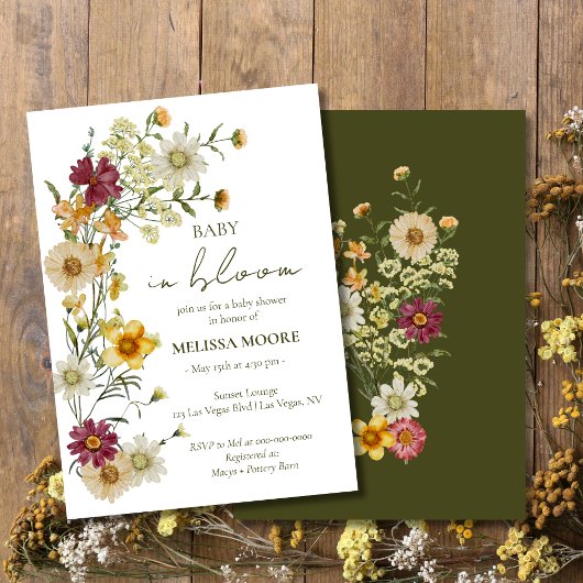 Invitation Fleur sauvage rustique Boho Sage Green Baby shower