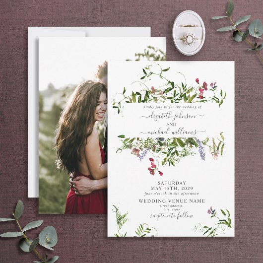 Invitation Fleur sauvage rustique Botanique Floral Photo Mari