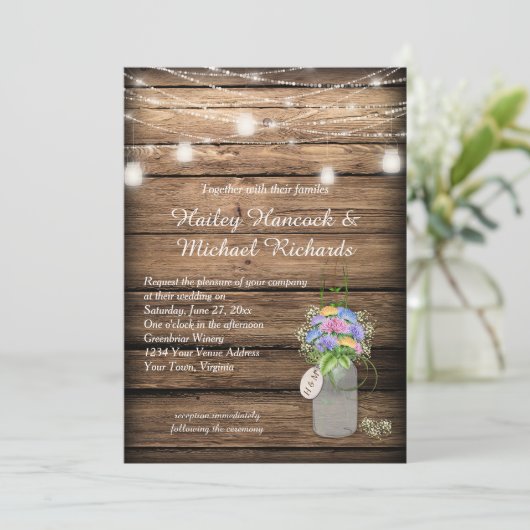 Invitation Fleur sauvage rustique Bouquet Mason Jar Mariage | (Debout devant)
