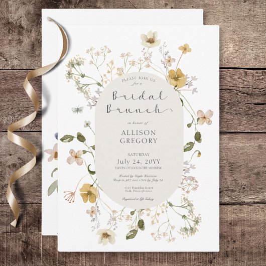 Invitation Fleur sauvage rustique Cadre blanc Bridal Brunch