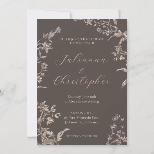 Invitation Fleur sauvage rustique élégant Mocha Script Mariag (Devant)