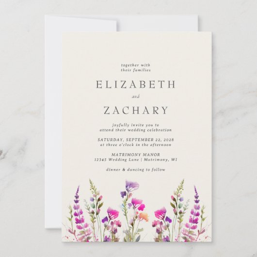 Invitation Fleur sauvage Rustique Floral Mariage d'aquarelle (Devant)