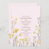 Invitation Fleur sauvage rustique Jardin rose Mariage (Devant / Derrière)