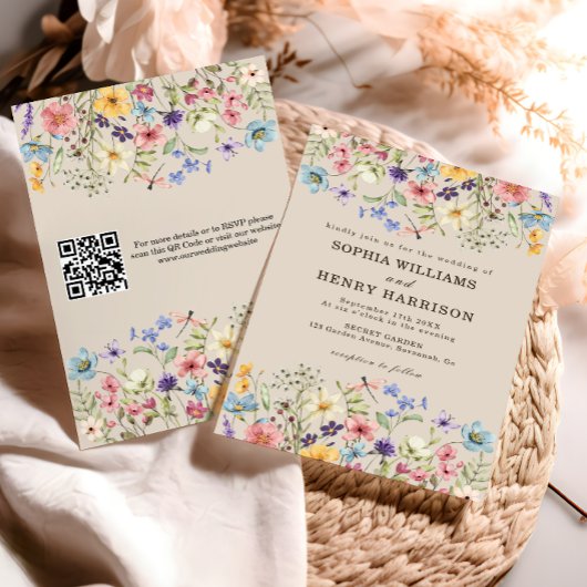 Invitation Fleur sauvage Rustique Mariage campagnard Floral Q