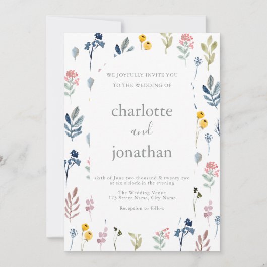 Invitation Fleur sauvage rustique Mariage de calligraphie mod (Devant)
