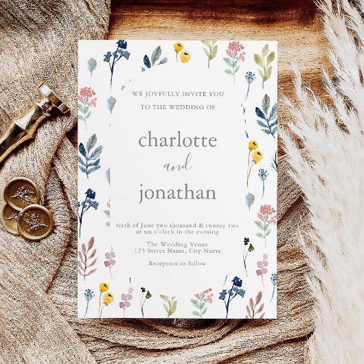 Invitation Fleur sauvage rustique Mariage de calligraphie mod