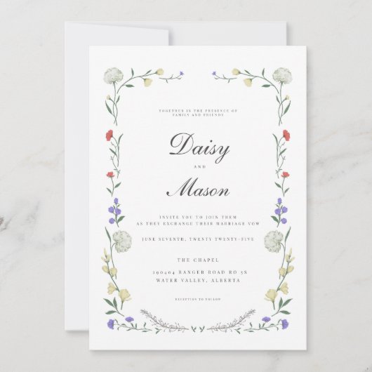 Invitation Fleur sauvage rustique mariage inspiré par Meadow (Devant)