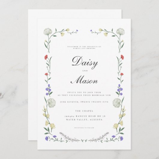 Invitation Fleur sauvage rustique mariage inspiré par Meadow (Devant / Derrière)
