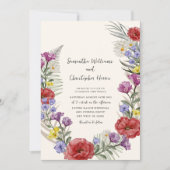 Invitation Fleur sauvage rustique Mariage ivoire beige (Devant)