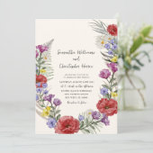 Invitation Fleur sauvage rustique Mariage ivoire beige (Debout devant)