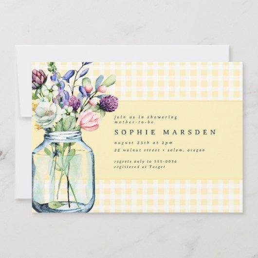 Invitation Fleur sauvage rustique Mason Jar Baby shower de pi (Devant)