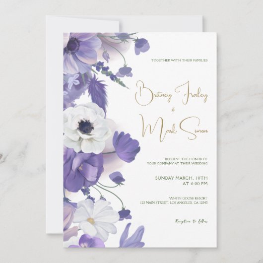 Invitation Fleur sauvage rustique Mauve Purple Mariage (Devant)