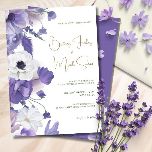 Invitation Fleur sauvage rustique Mauve Purple Mariage