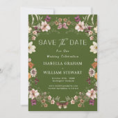 Invitation Fleur sauvage Rustique Moss Green Boho Enregistrer (Devant)