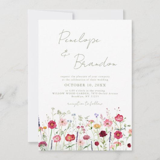 Invitation Fleur sauvage Rustique Pays Floral Jardin Mariage (Devant)