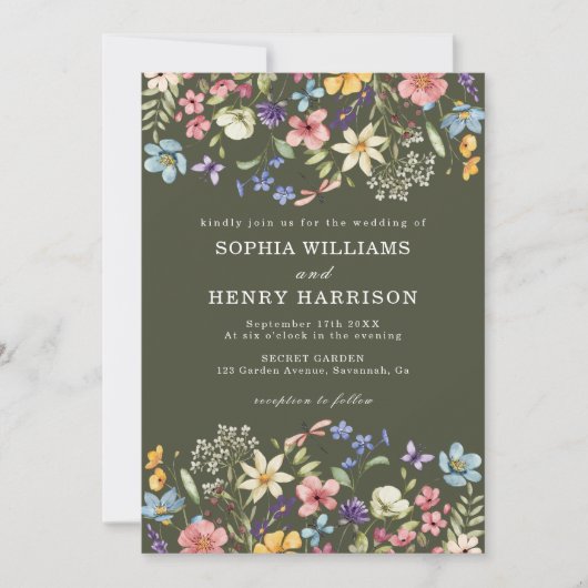 Invitation Fleur sauvage Rustique Pays Vert Mariage QR Code (Devant)