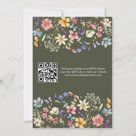 Invitation Fleur sauvage Rustique Pays Vert Mariage QR Code (Dos)