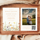Invitation Fleur sauvage rustique QR Code Mariage photo