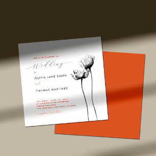 Invitation Fleur sauvage rustique Rouge Orange Poppy Mariage