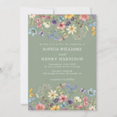 Invitation Fleur sauvage rustique Sage vert Mariage QR Code (Devant)