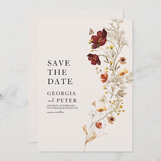 Invitation Fleur Sauvage Rustique Sauvegarder La Date (Devant / Derrière)