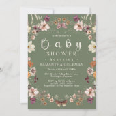 Invitation Fleur sauvage Rustique Thème Sage Baby shower vert (Devant)