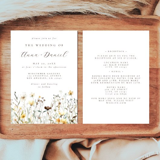 Invitation Fleur sauvage rustique tout en un Mariage