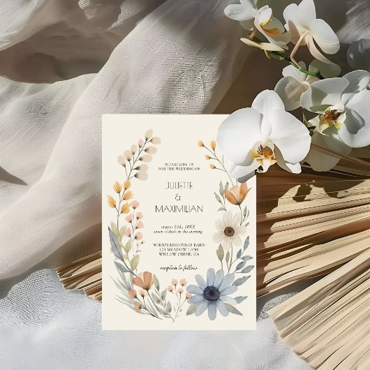Invitation Fleur sauvage rustique Wreath Garden Mariage