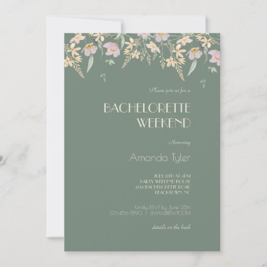 Invitation Fleur sauvage Sage Deco Bachelorette Week-end (Devant)