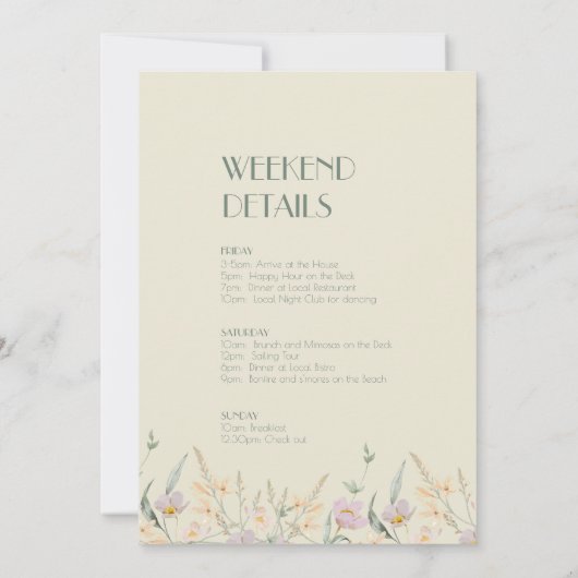 Invitation Fleur sauvage Sage Deco Bachelorette Week-end (Dos)