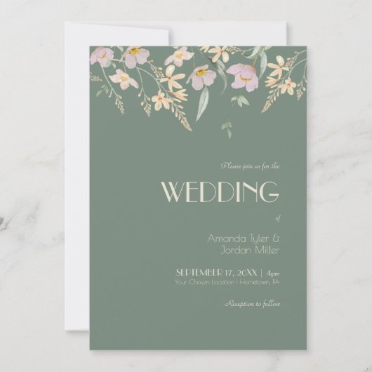 Invitation Fleur sauvage Sage Déco Tout en un Mariage (Devant)